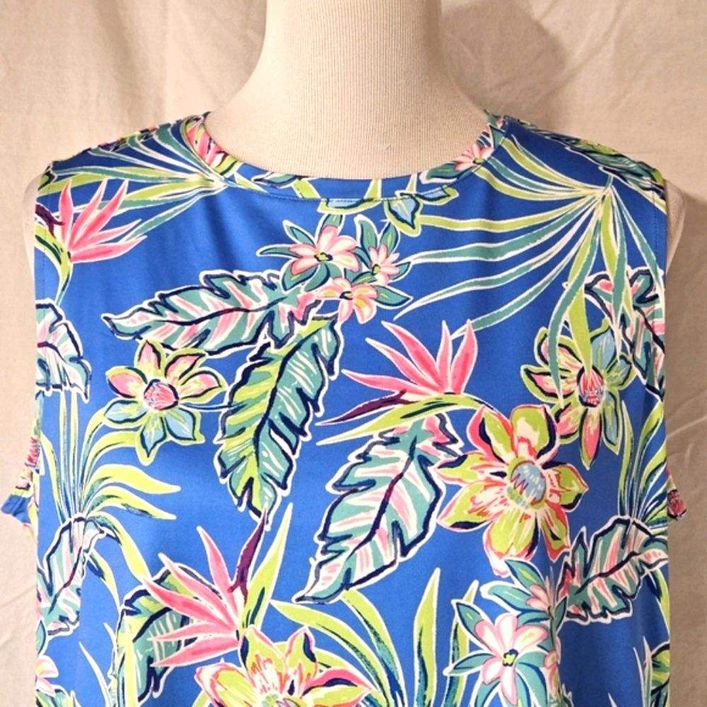 Outdoor Life Periwinkle Floral Print Sleeveless Activewear Stretch Tank Blouse